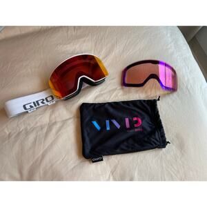 Giro Axis ski snowboard goggles winter snow two lenses & bag white band anti fog